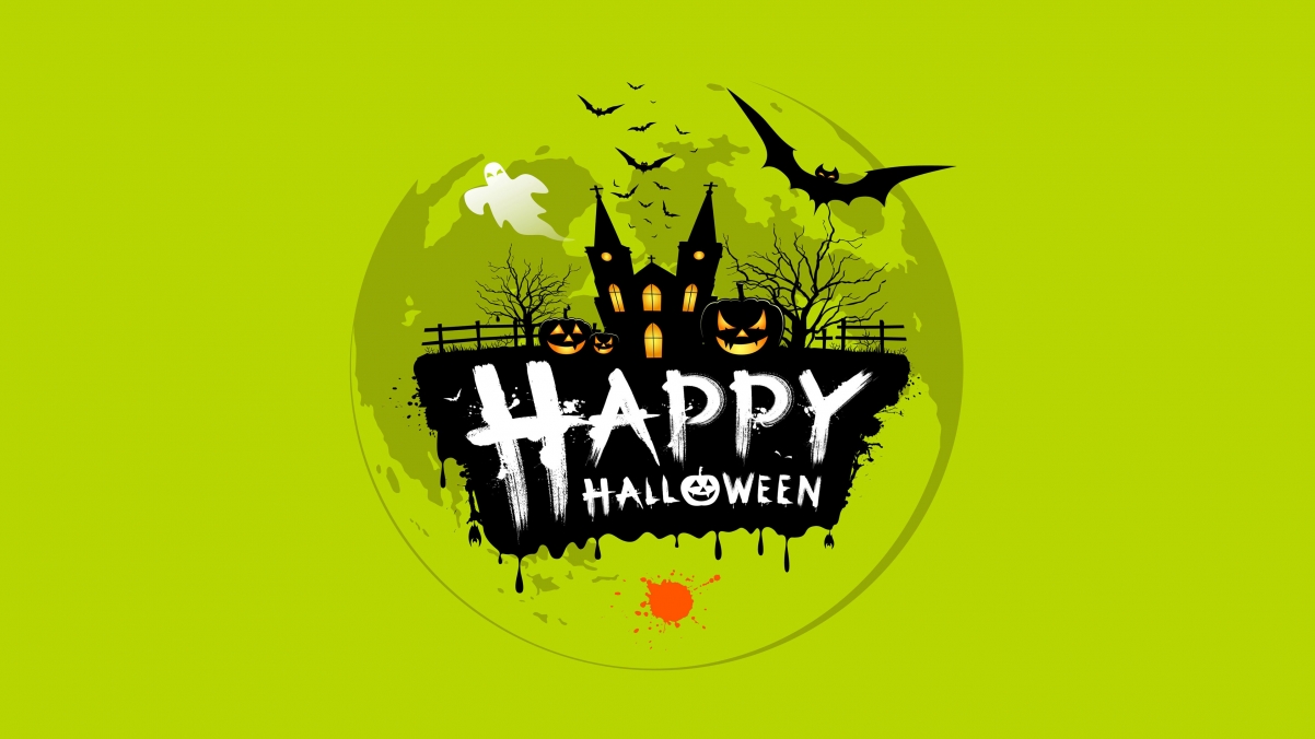 Happy Halloween Green Background 4K Wall