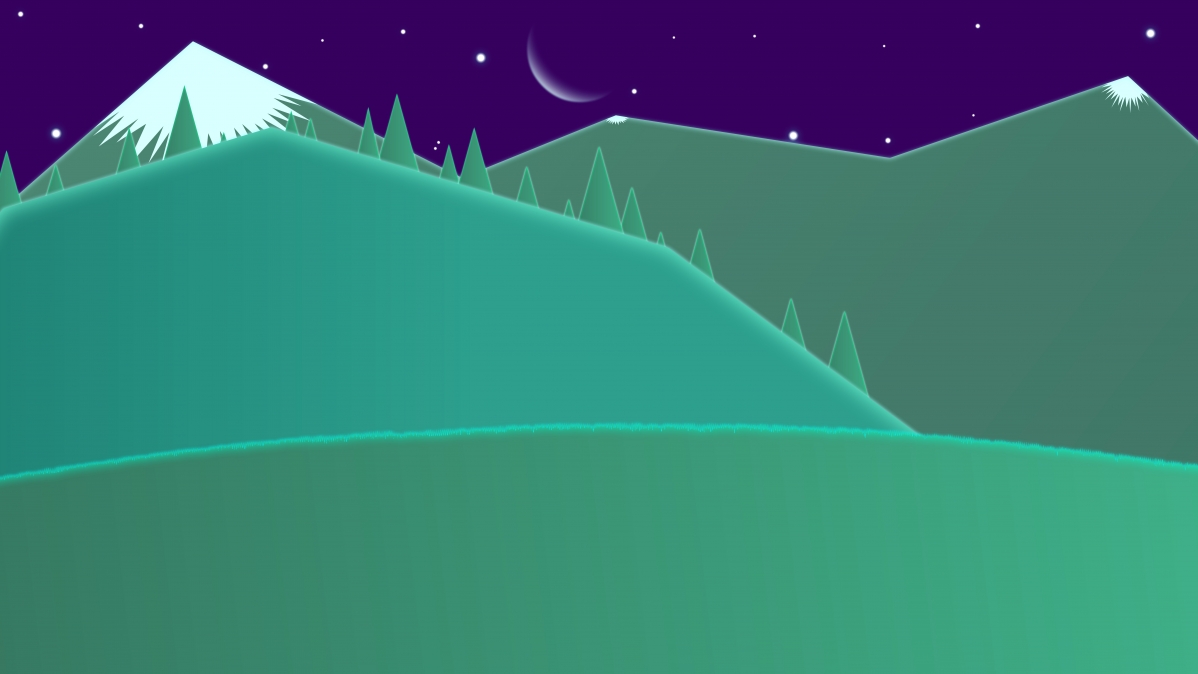 Night, mountains, trees, simplicity, minimalist master
