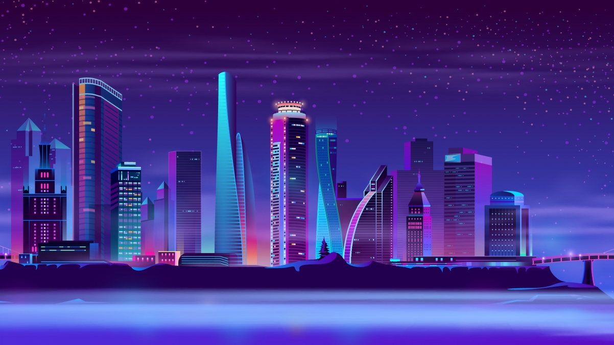 Night city art illustration 4k wall