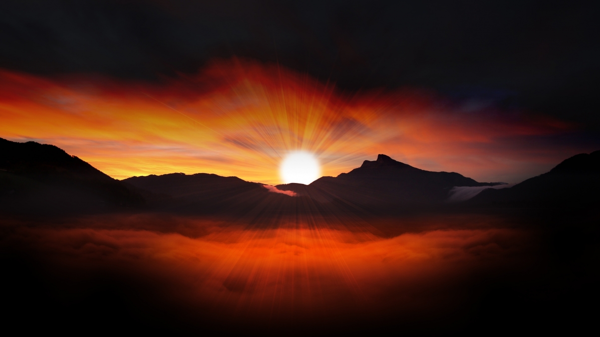 Sky, sun, cloud, mountain, Lei