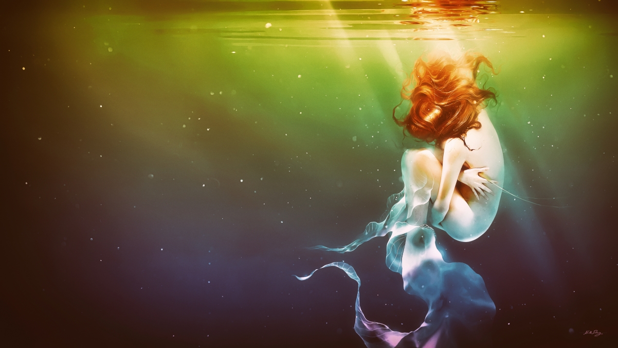 Aesthetic art design of underwater woman