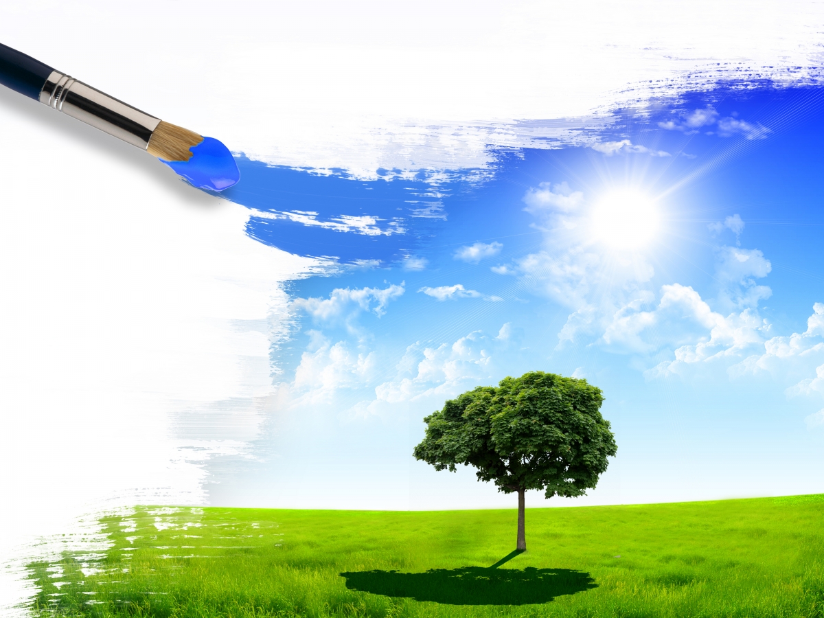 Brush paint creative sky trees