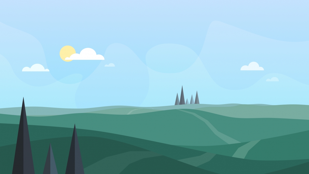 Tree mountain white cloud simple design landscape