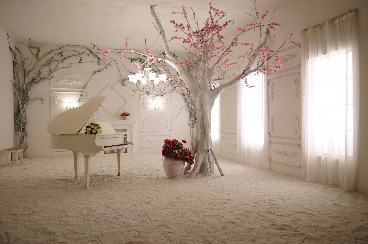 Interior design background map piano tree