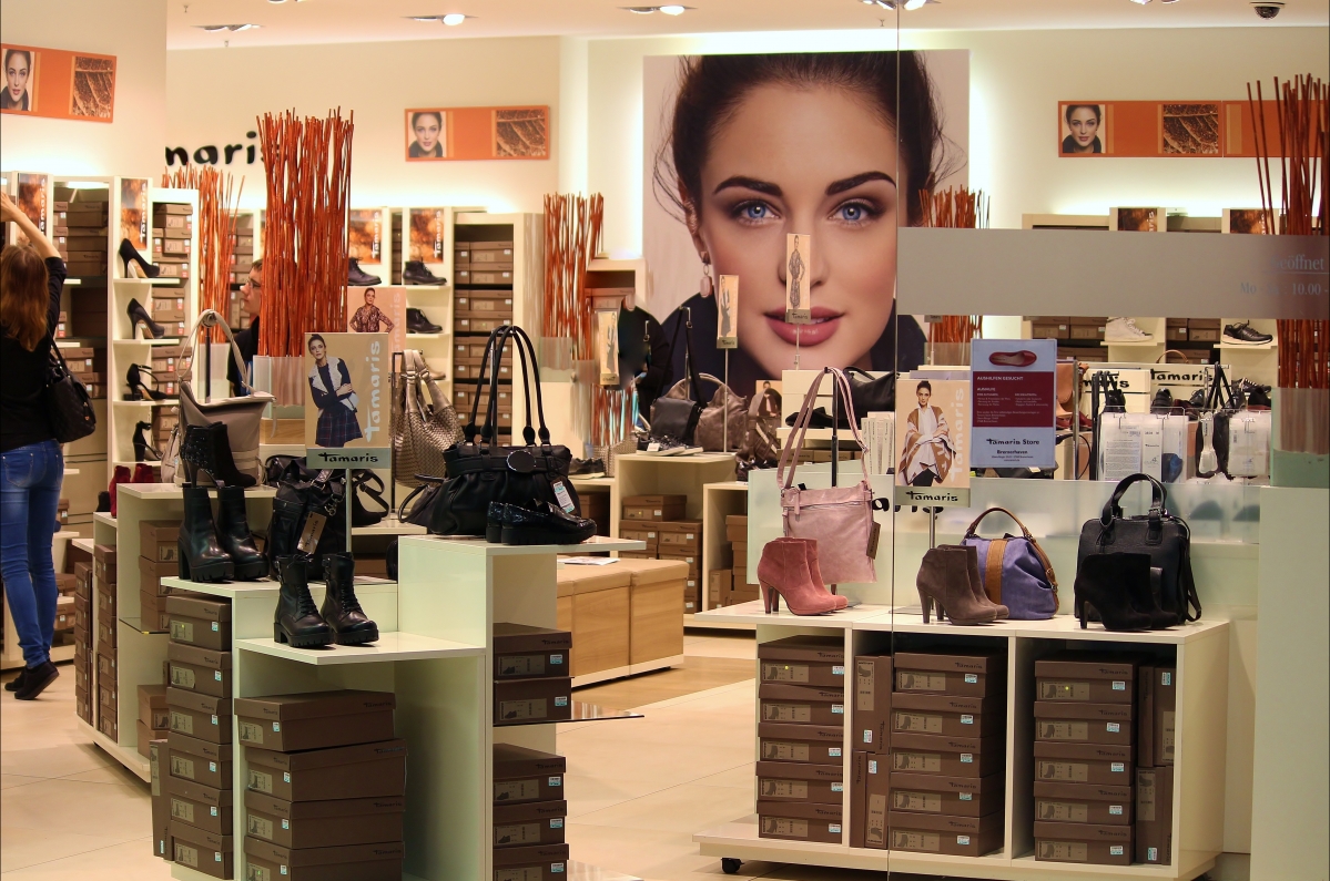 Pictures of shoes and bags in the mall