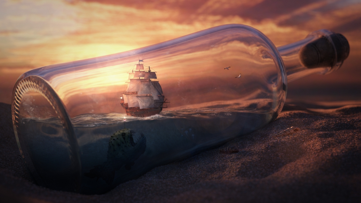 Desert bottle boat art creative design