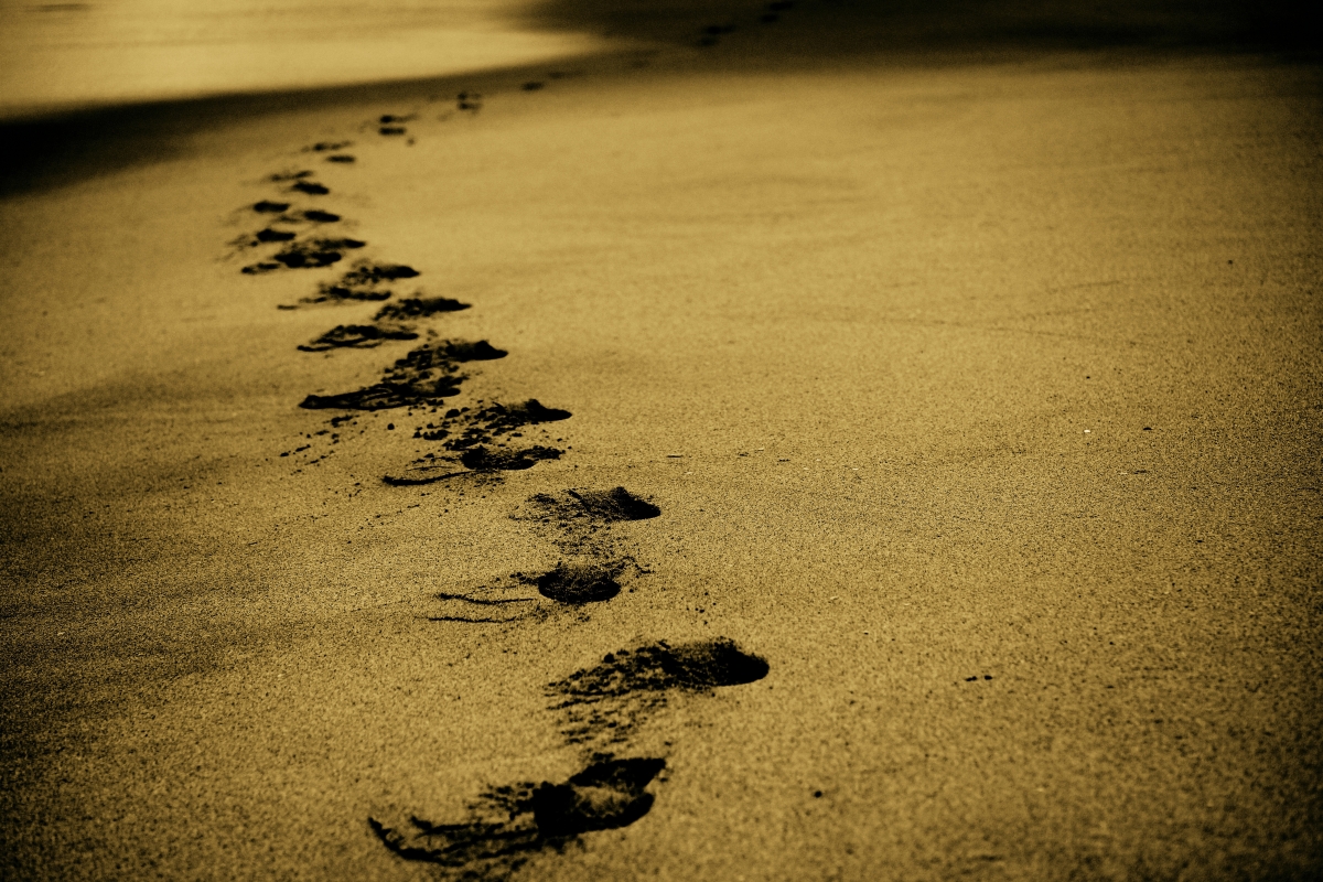Sand footsteps footprints beach walking shore