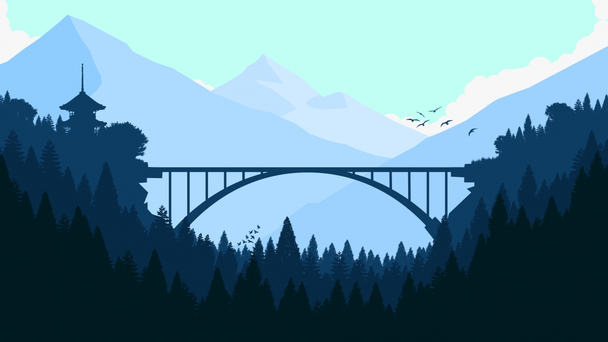 Bridge in the forest simple 4K wallpaper