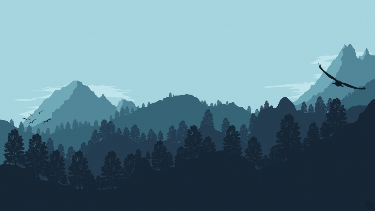 Forest mountain landscape 4k minimalist wallpaper