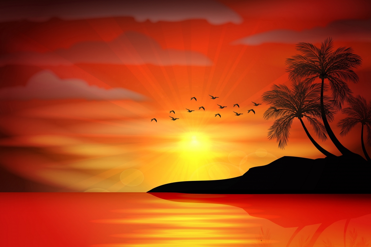 Sunset sea paradise 5K vector picture