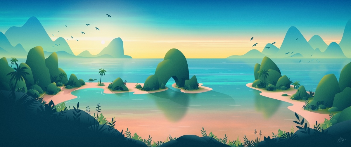 Tropical ocean sunrise landscape simple design