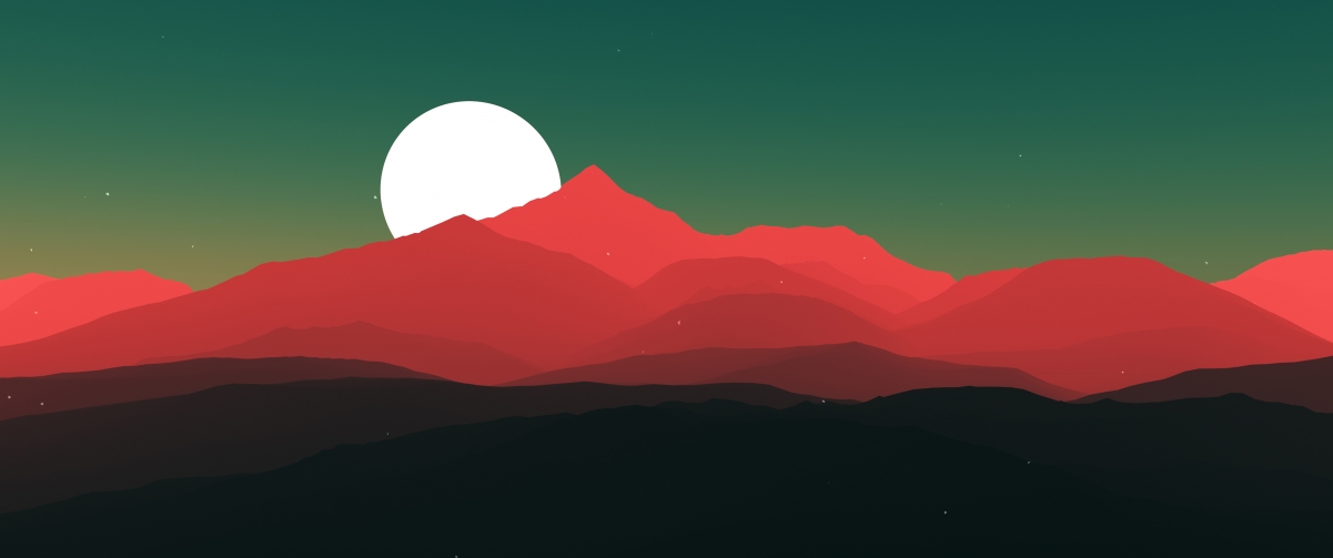 Hilly mountains moon starry night 3440x144