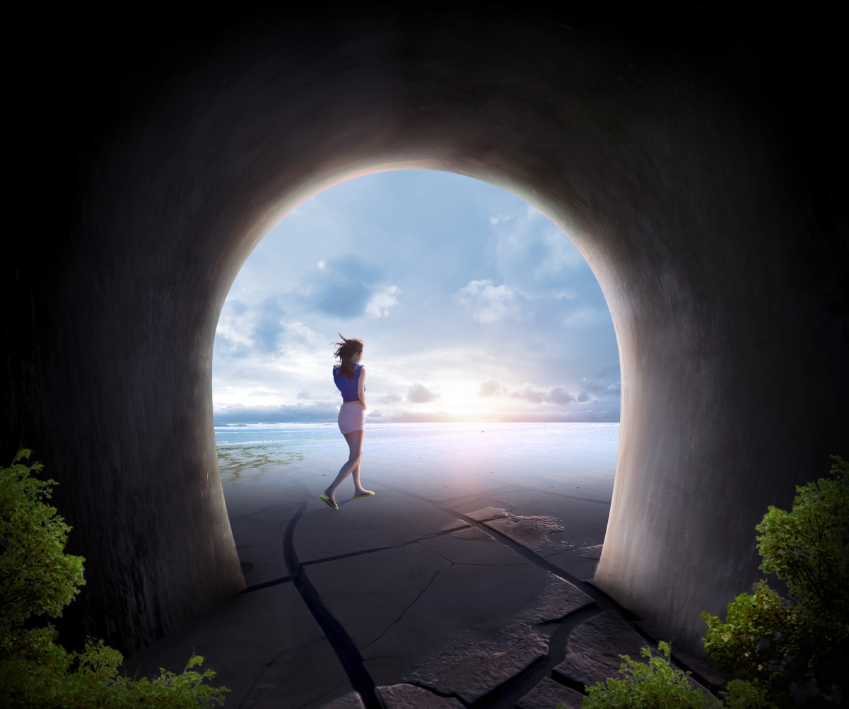 Fantasy tunnel landscape poster seaside