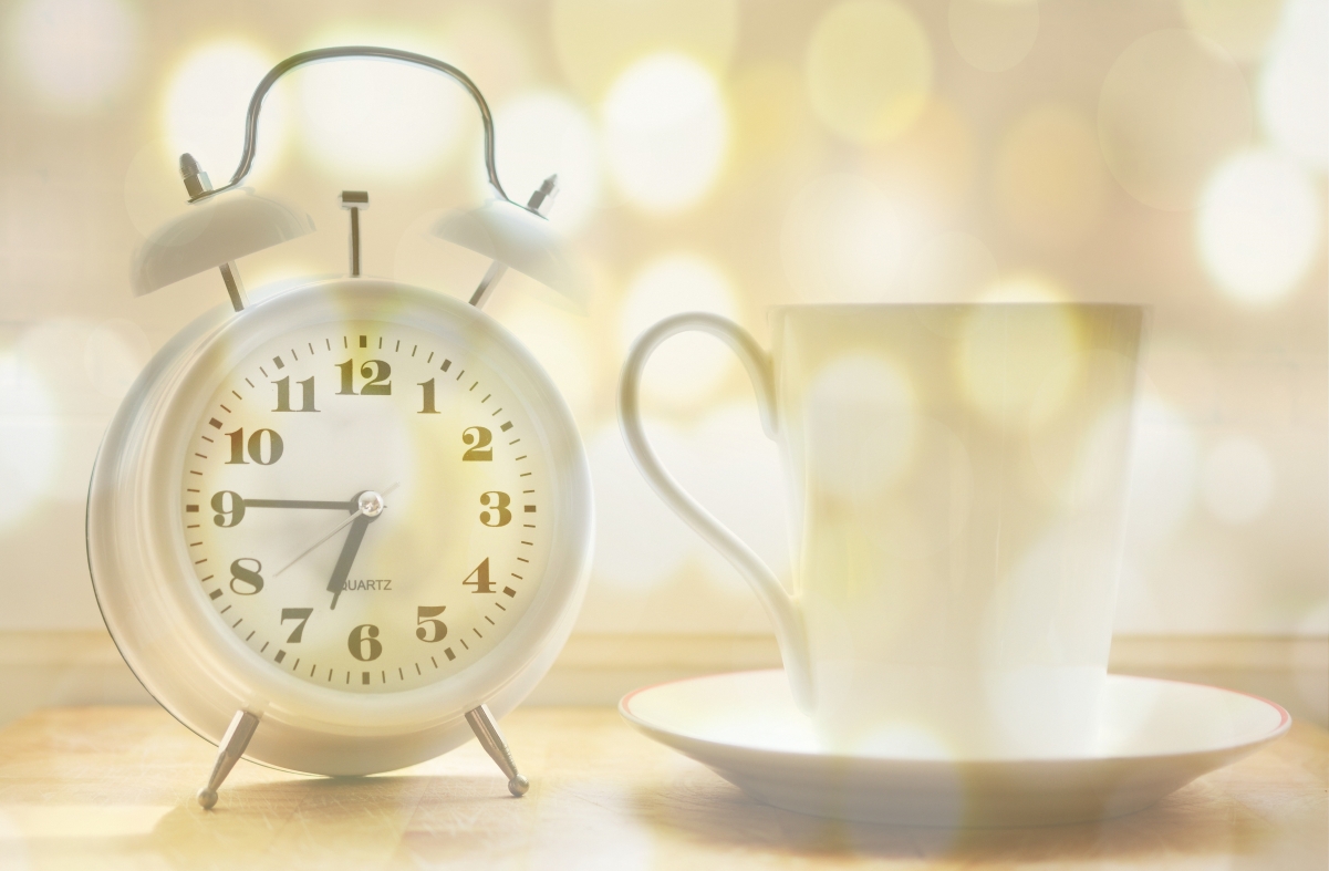 Alarm clock coffee cup time good morning