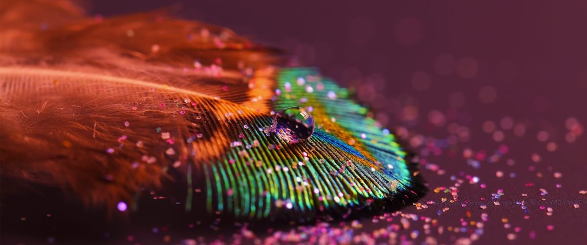 Peacock feather water drop 3440x1440 wall