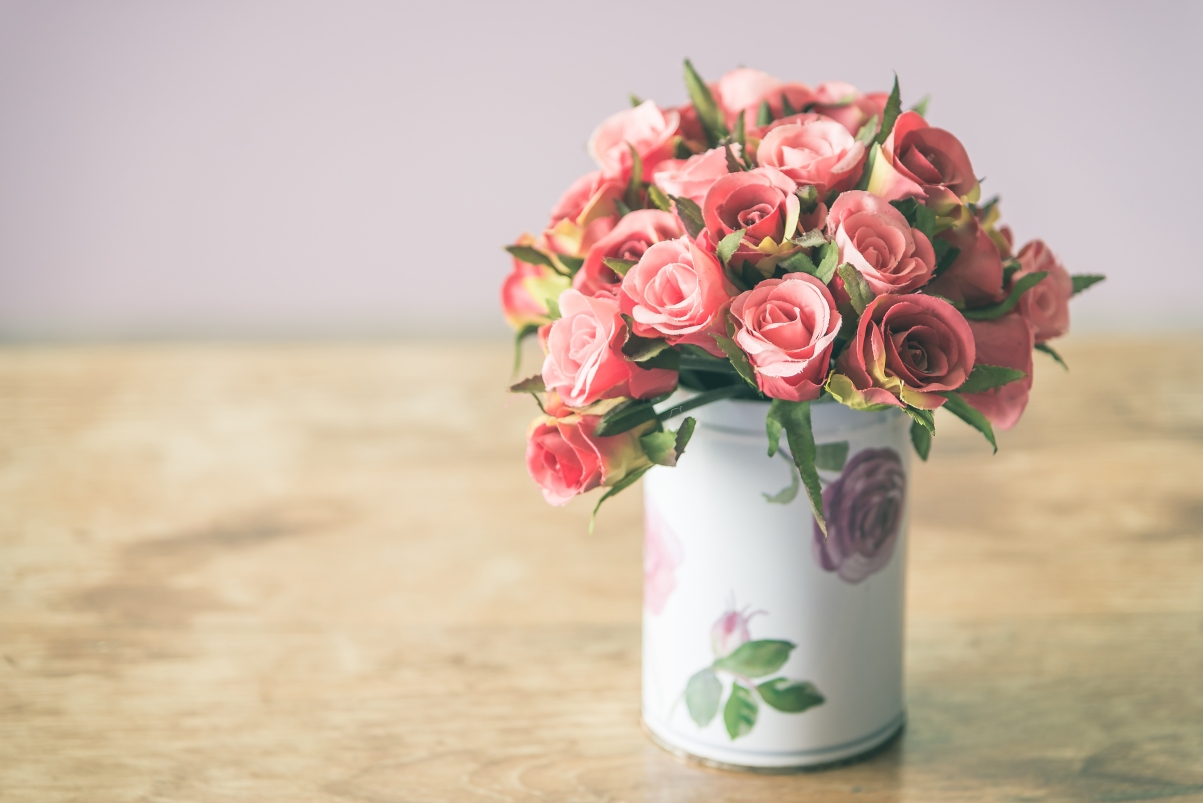 Vase, flowers, pink roses