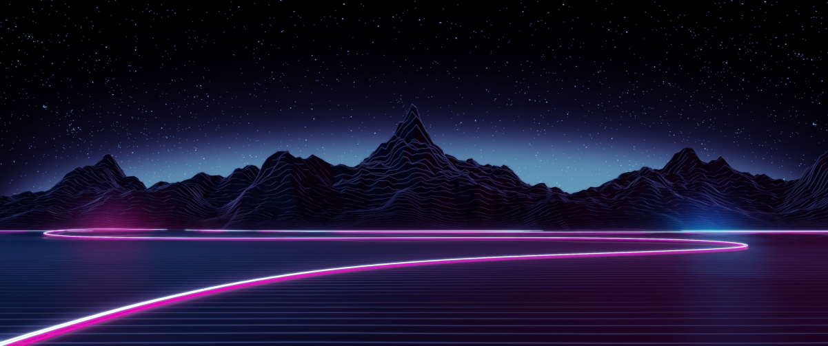 Highway night starry sky 3440x1