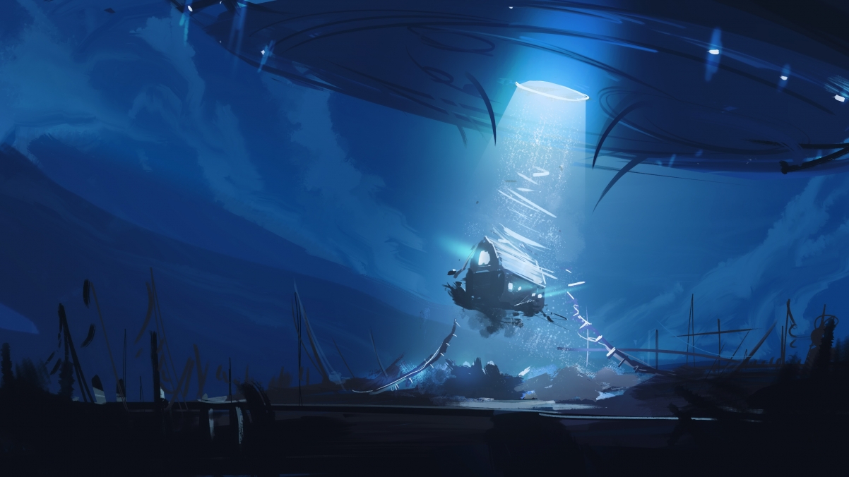 UFO, sci-fi, alien, painting,