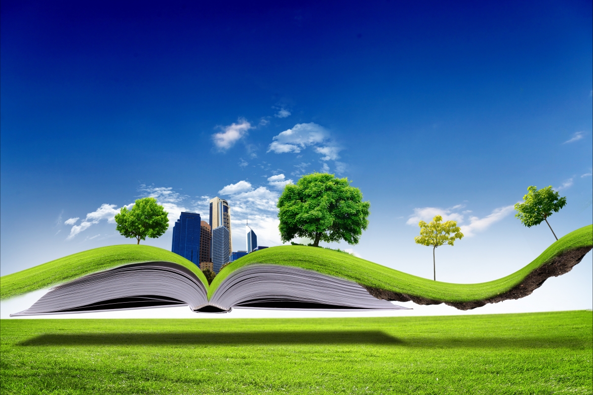 Creative sky book lawn trees