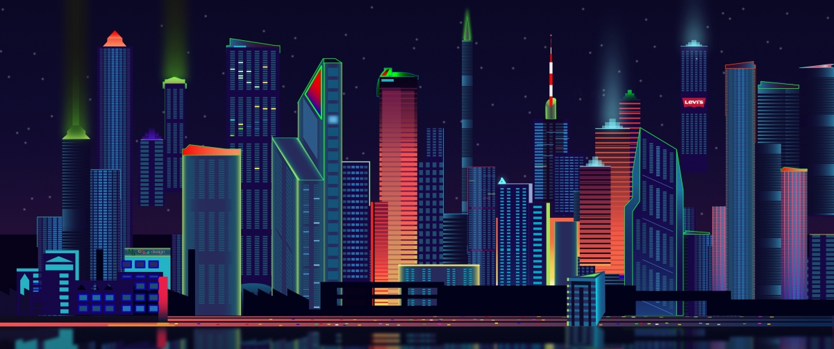 City night panorama vector 3440x1
