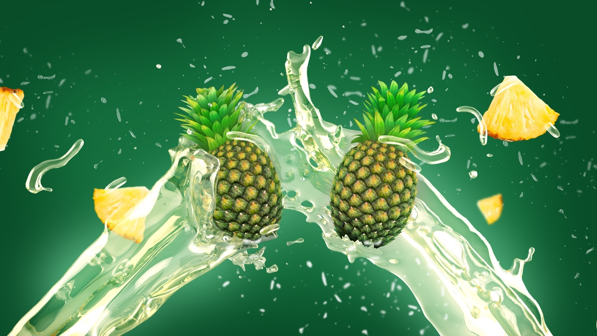 Pineapple, falling water, 6K background image