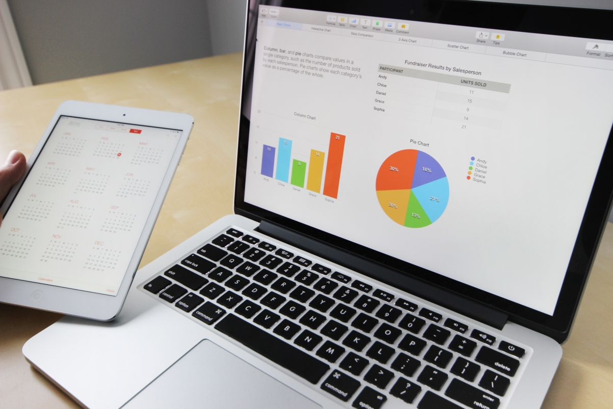 Business information on laptop