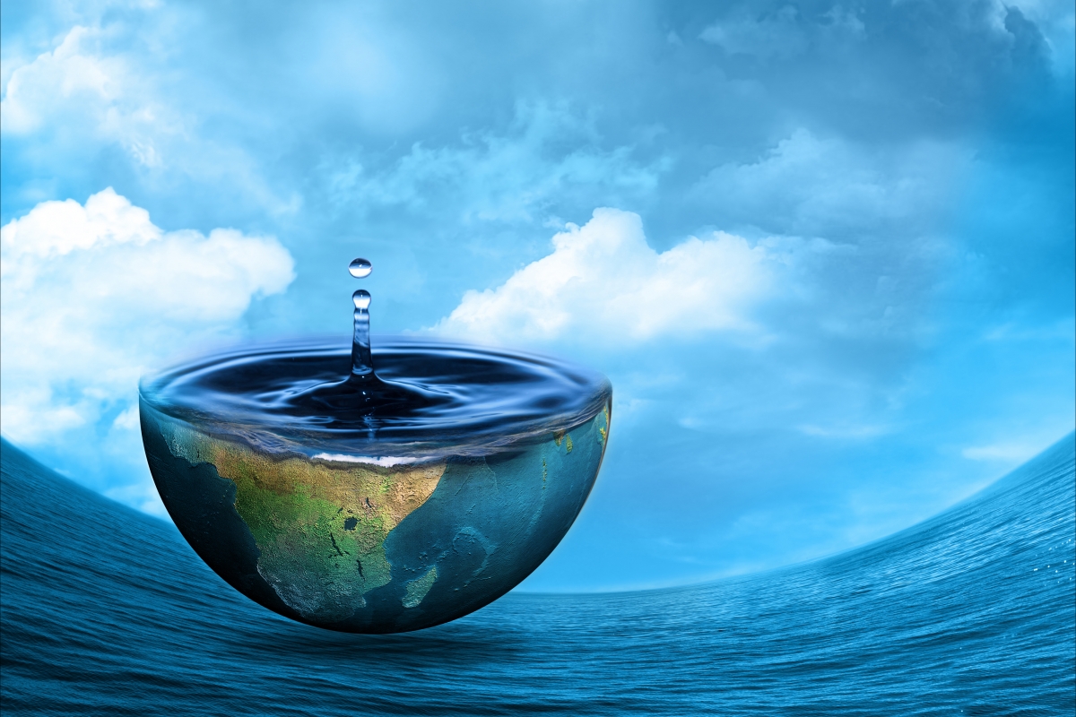 Half of the earth filled with water abstract art