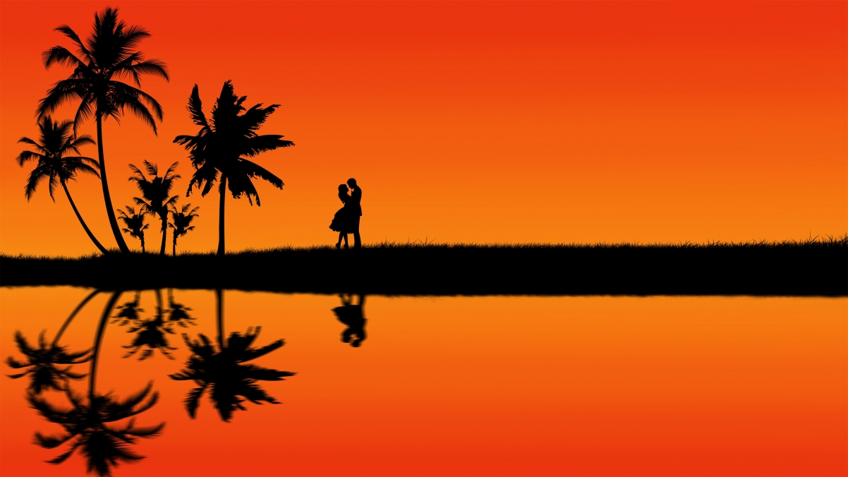 Love hug silhouette loving couple