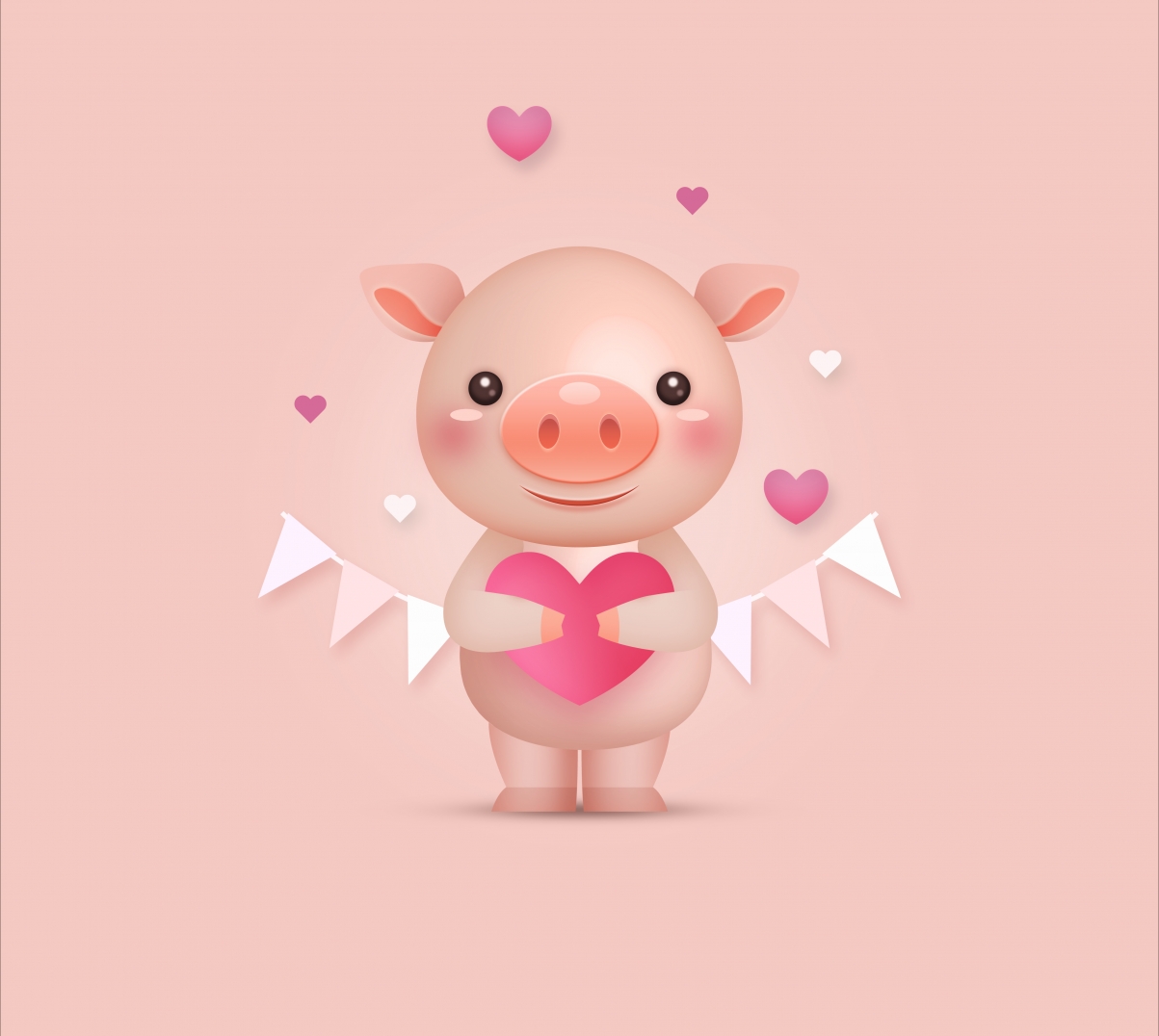 Love you 2019 pig year cartoon pig 4k back