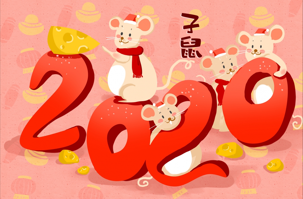 2020 year of the rat chinese new year illustration 4k wallpaper