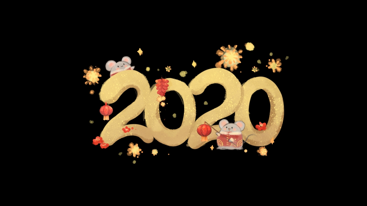 2020 year of the rat chinese new year black gold background