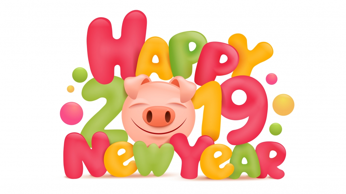 2019 happy new year piggy 4k wallpaper