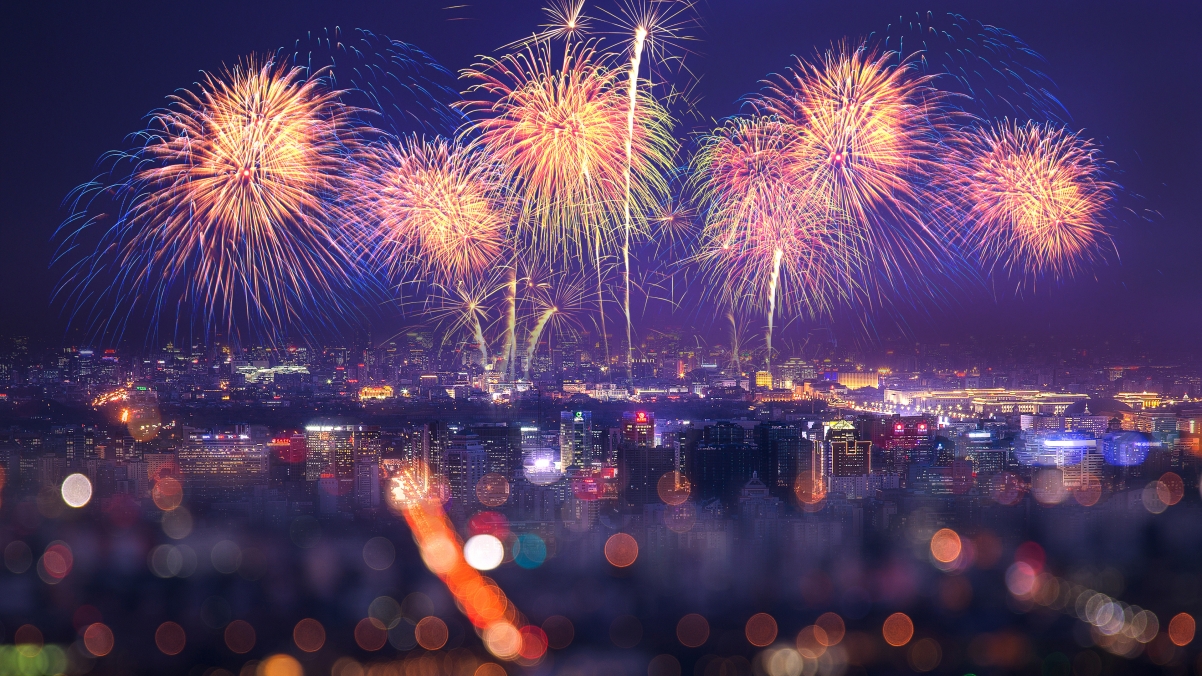 2019 new year city fireworks background 4k