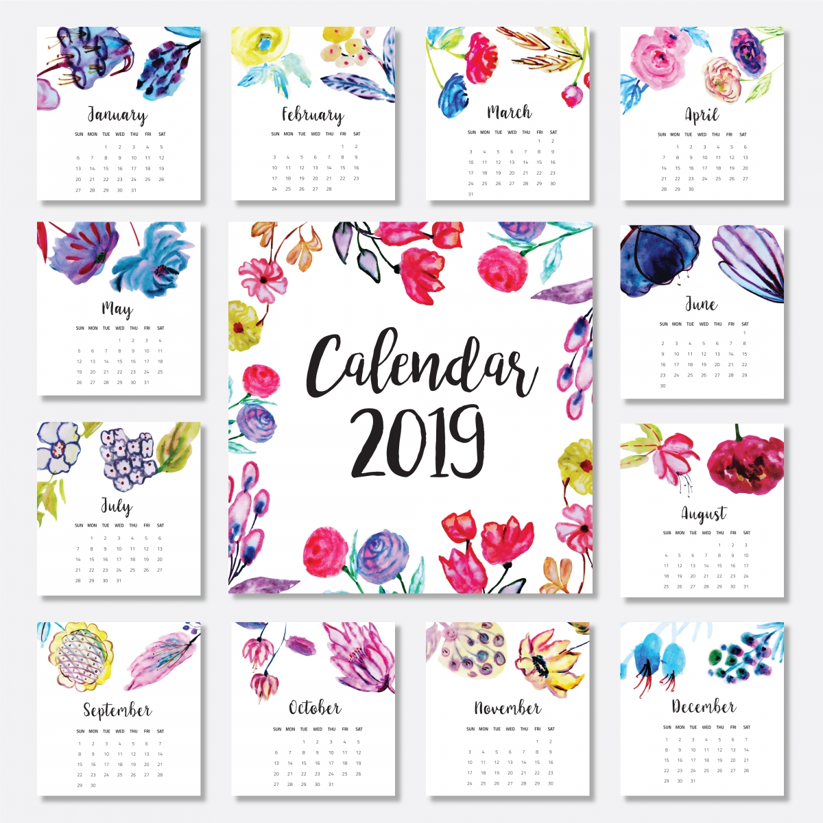 2019 full year annual calendar monthly calendar 4k wall