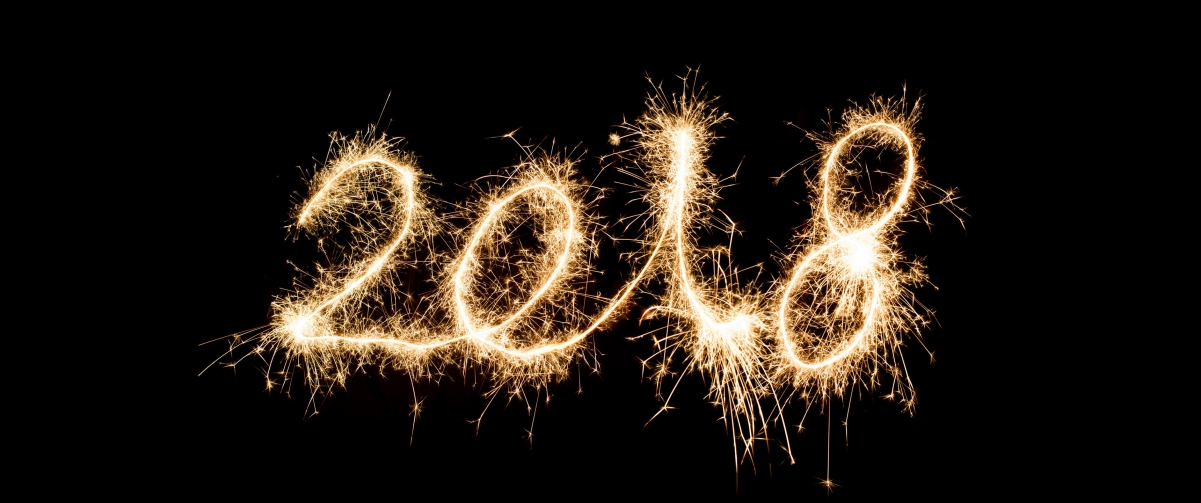 2018 New Year, fireworks, sparks, black